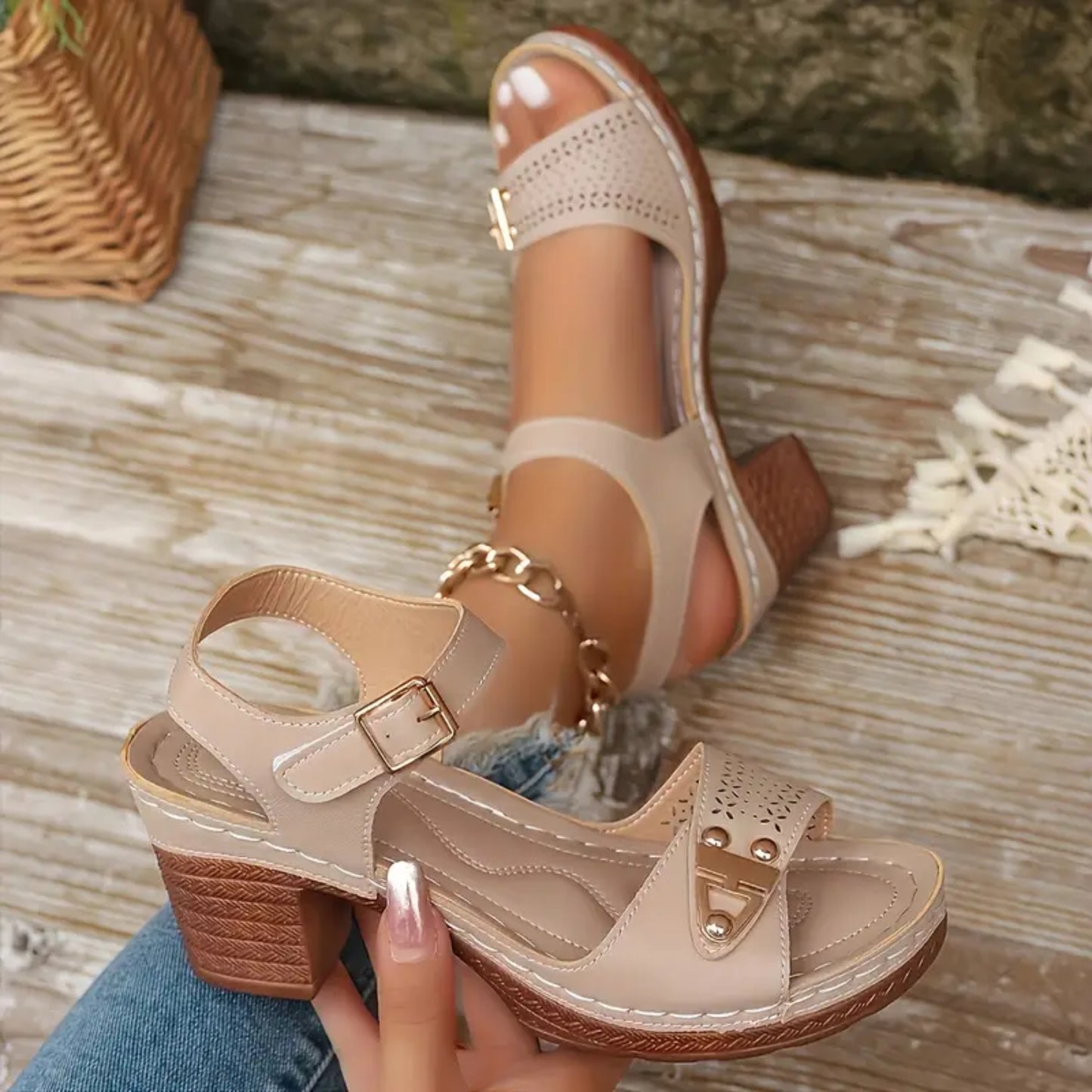 Chic Adjustable Strap Wedge Sandals