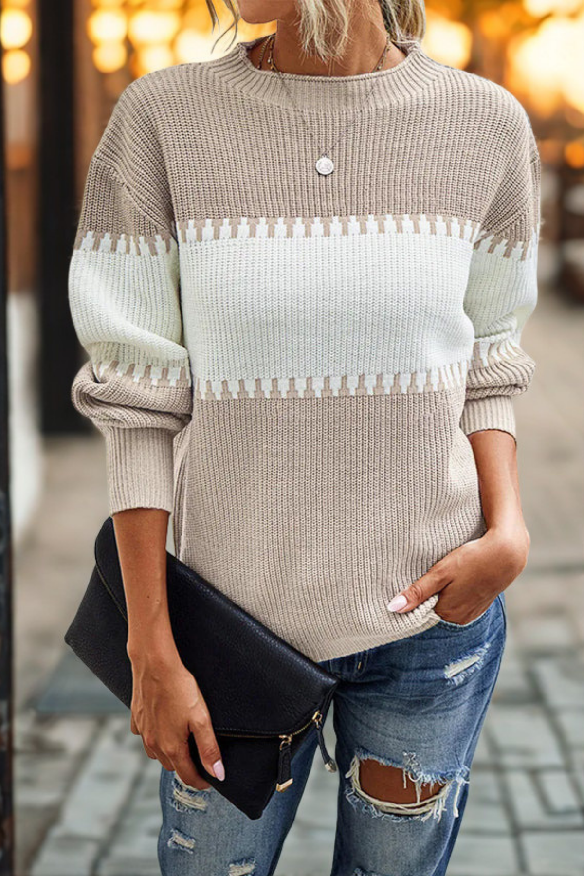 Effortless Chic Color Block Knit Sweater