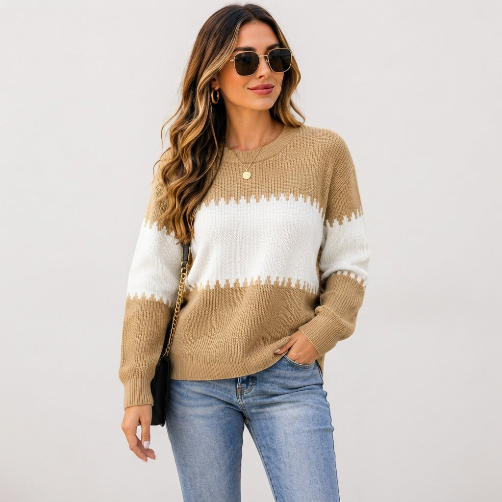 Effortless Chic Color Block Knit Sweater