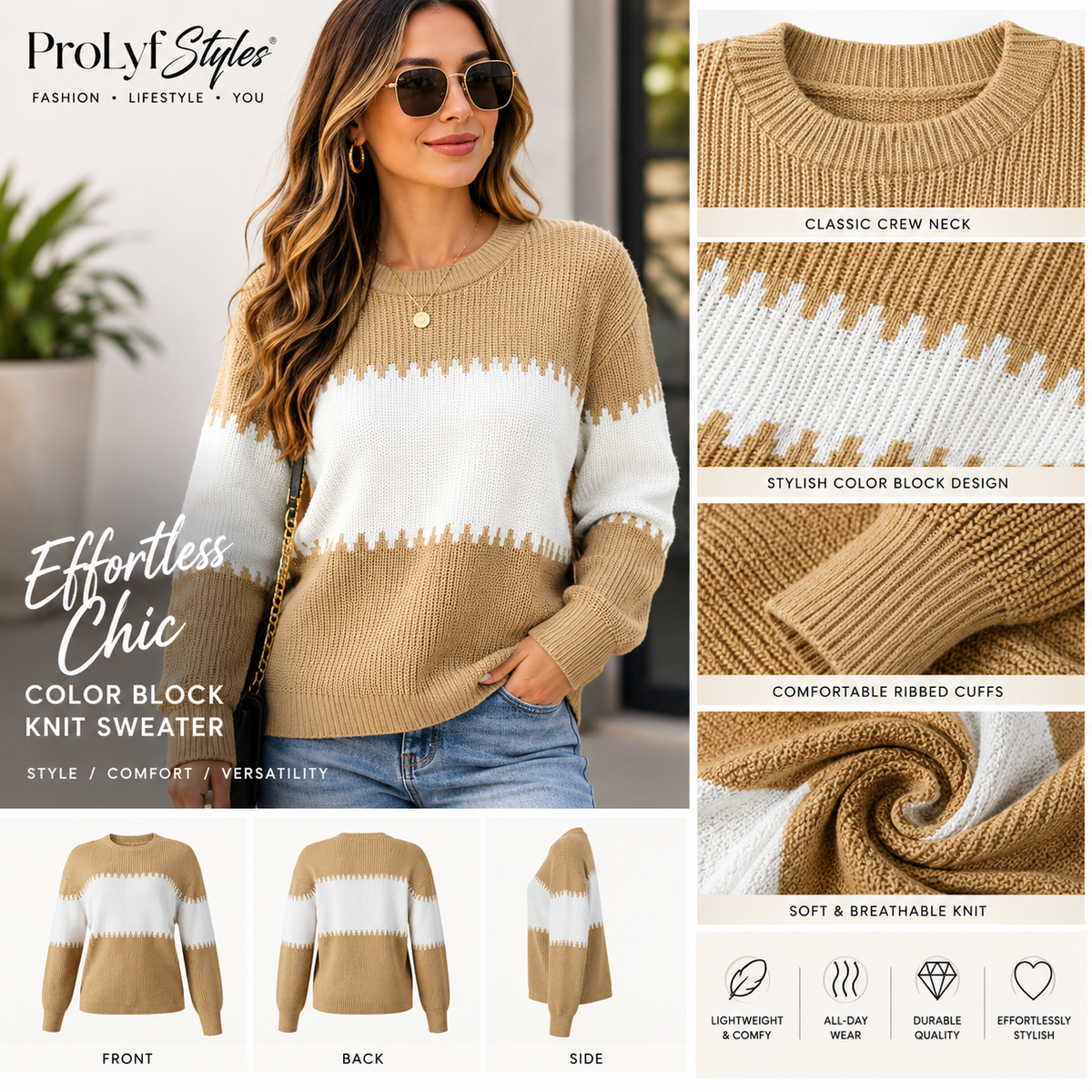 Effortless Chic Color Block Knit Sweater