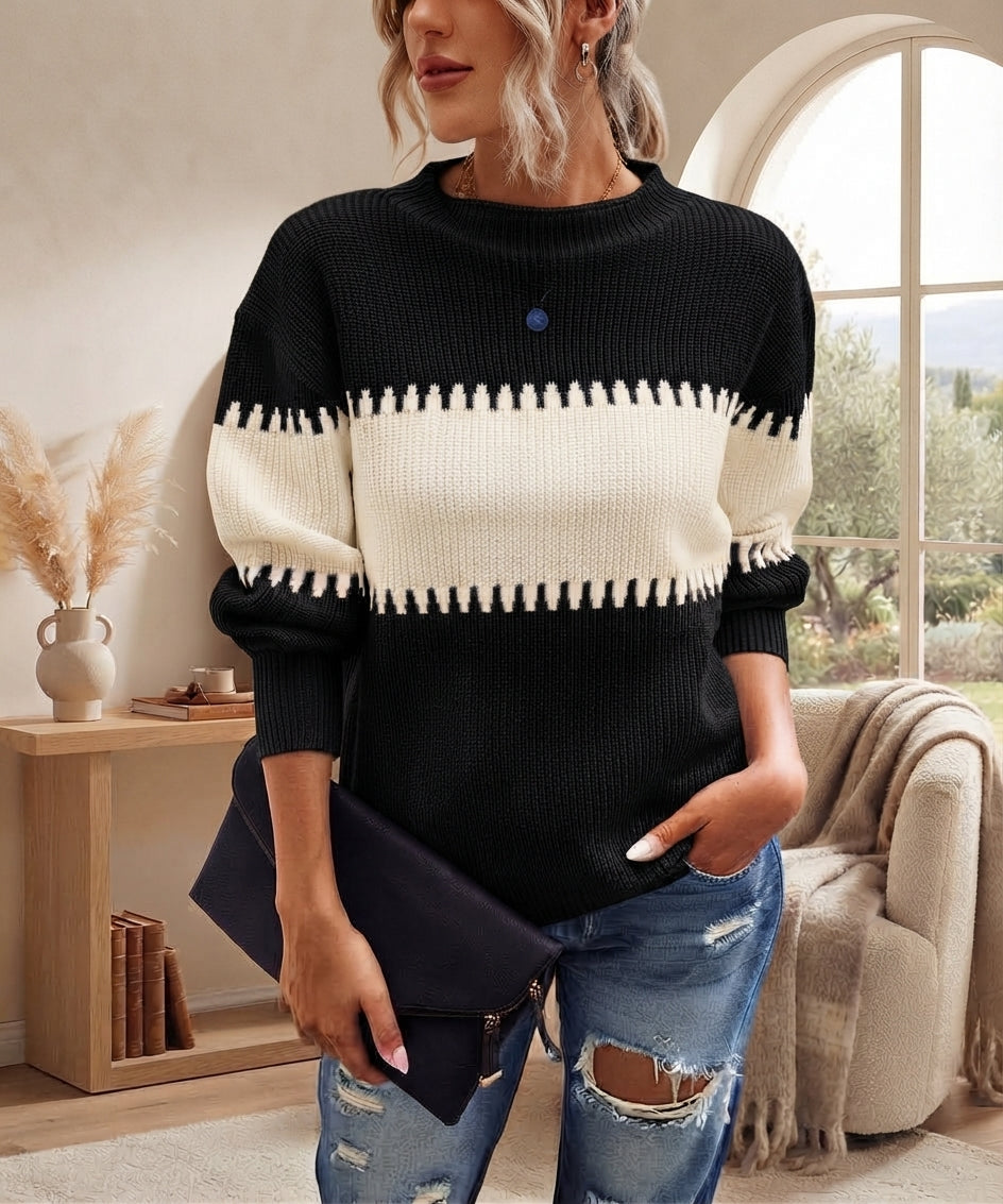 Effortless Chic Color Block Knit Sweater
