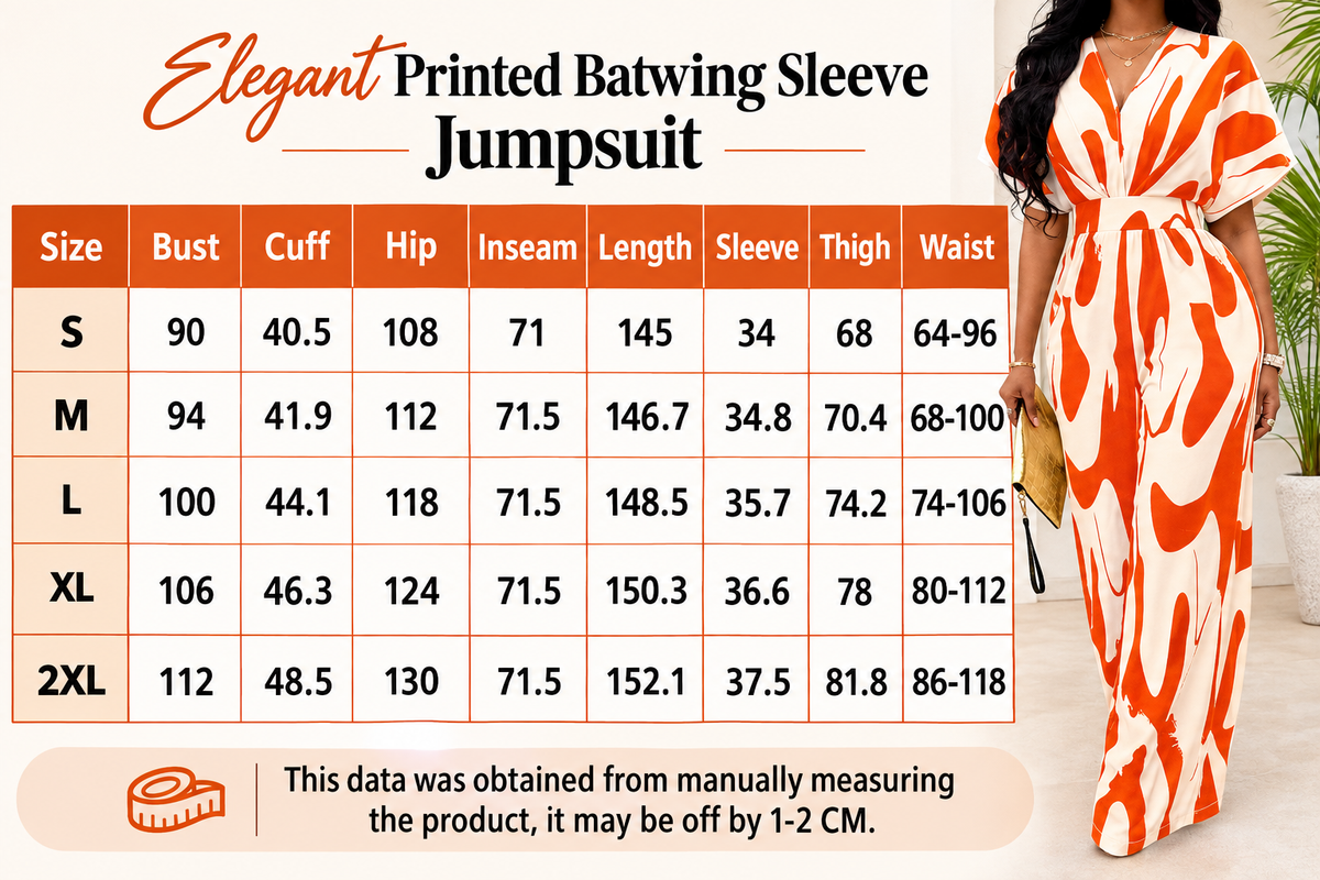 Elegant Printed Batwing Sleeve Jumpsuit