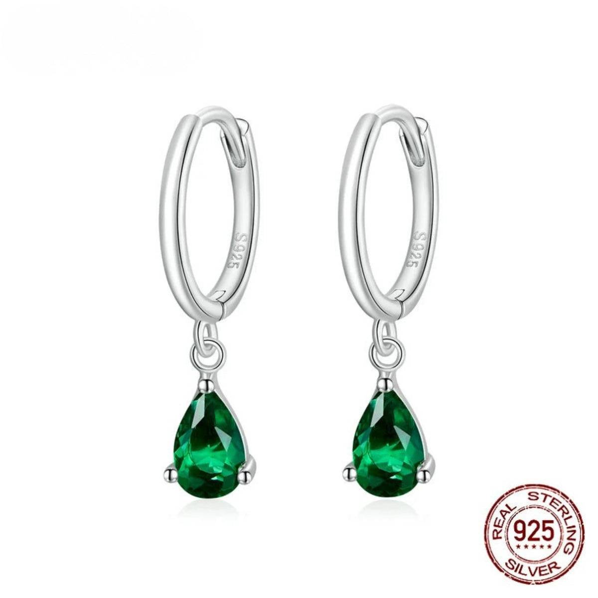 Crystal Drop Silver Huggie Earrings