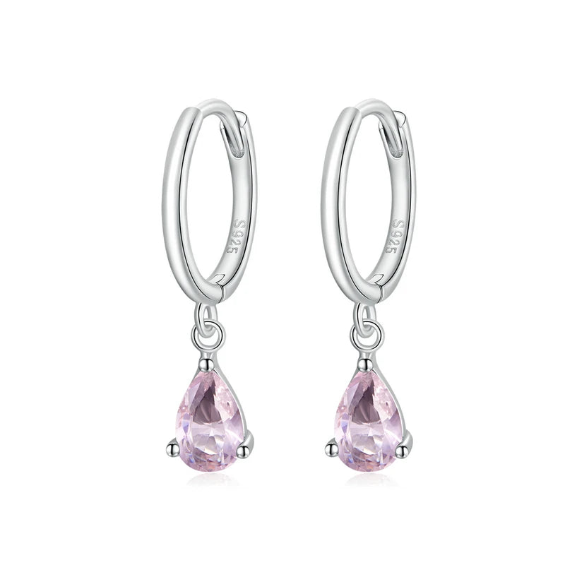 Crystal Drop Silver Huggie Earrings