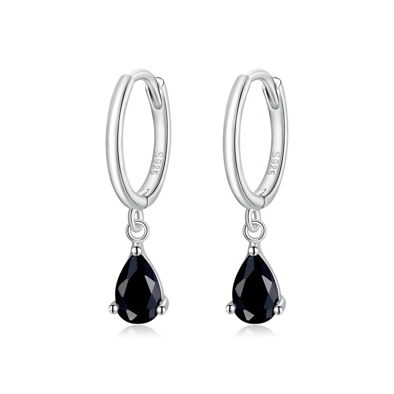 Crystal Drop Silver Huggie Earrings