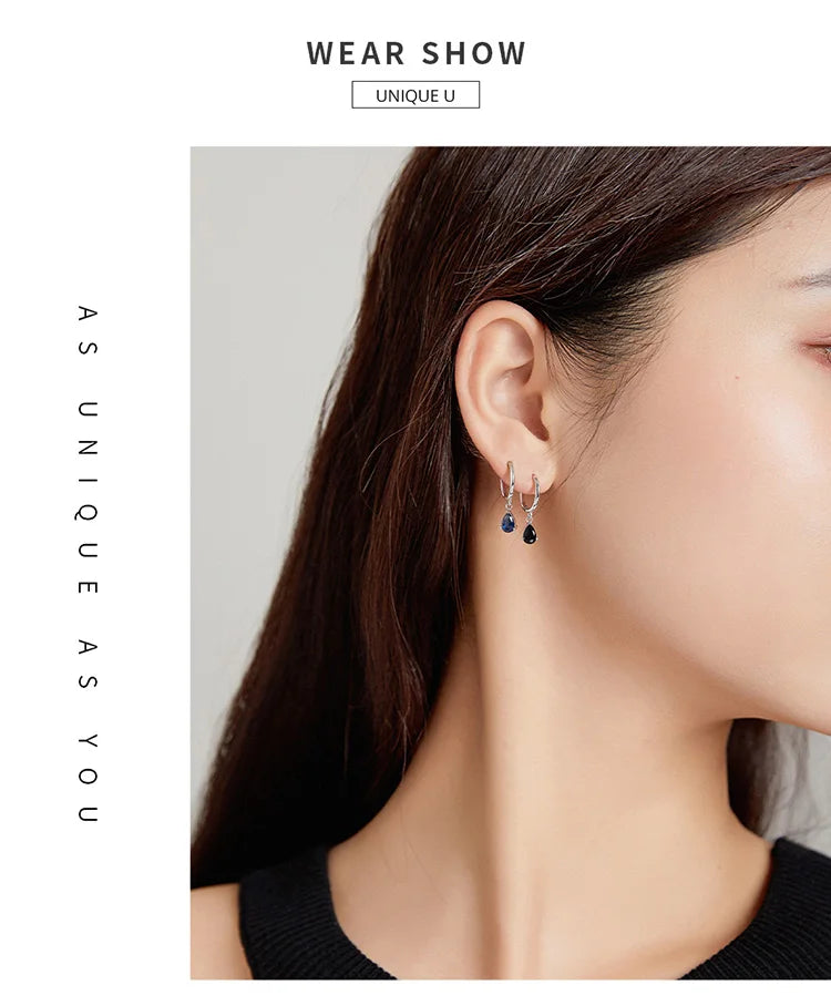 Crystal Drop Silver Huggie Earrings