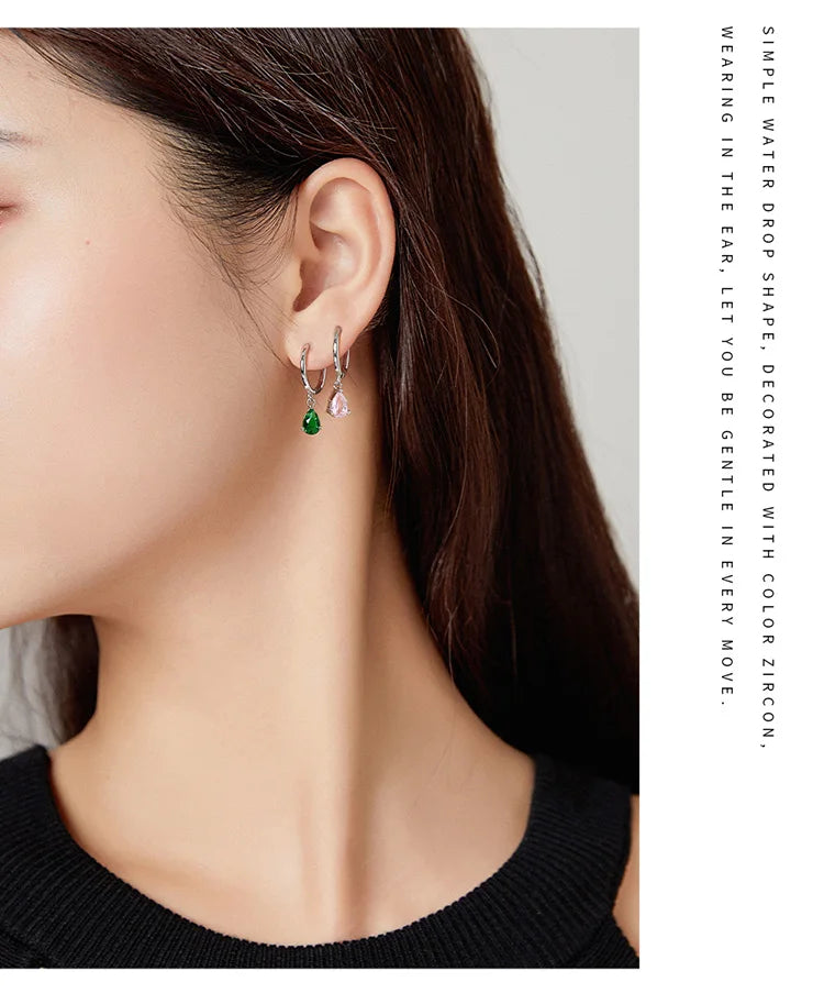Crystal Drop Silver Huggie Earrings