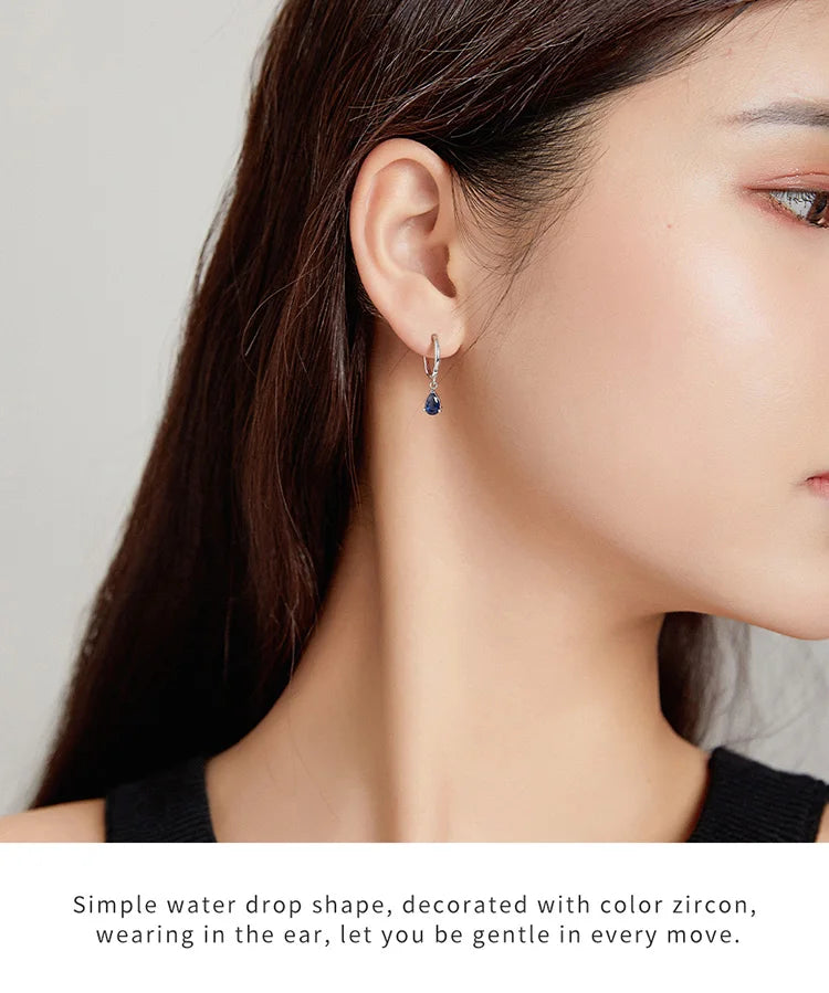 Crystal Drop Silver Huggie Earrings