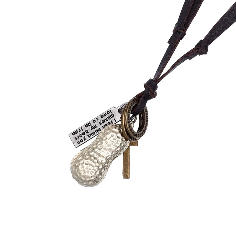 Vintage Leather Charm Necklace