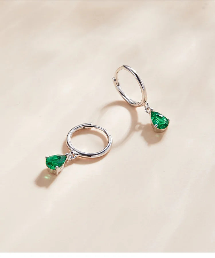 Crystal Drop Silver Huggie Earrings