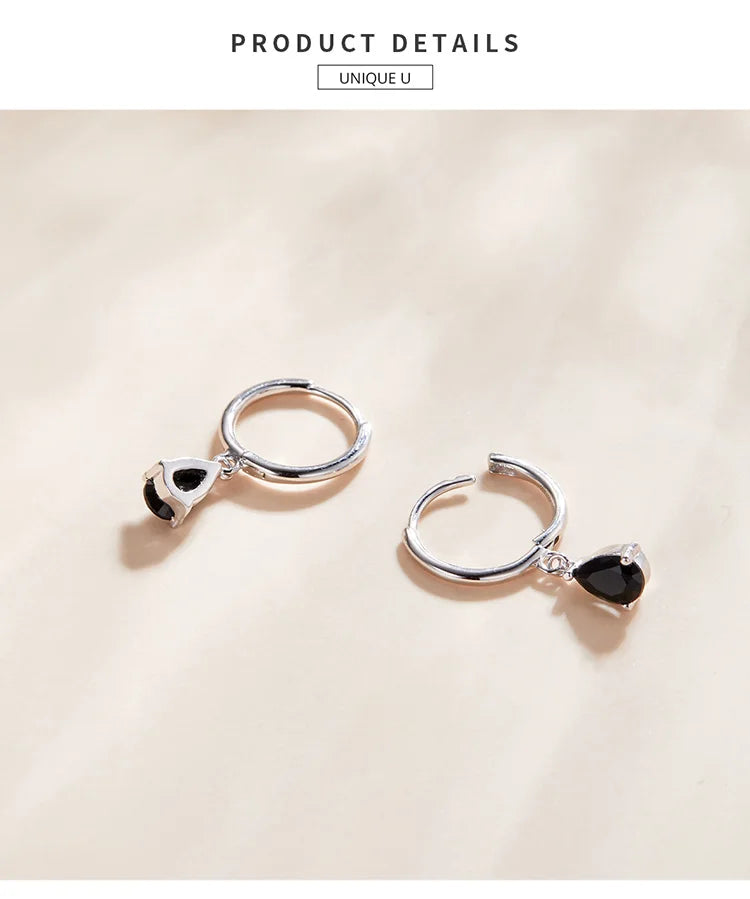 Crystal Drop Silver Huggie Earrings