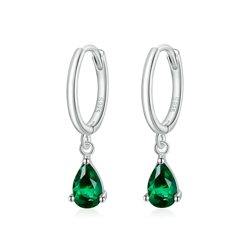 Crystal Drop Silver Huggie Earrings