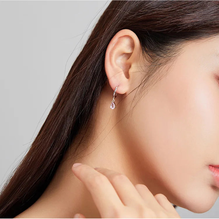 Crystal Drop Silver Huggie Earrings