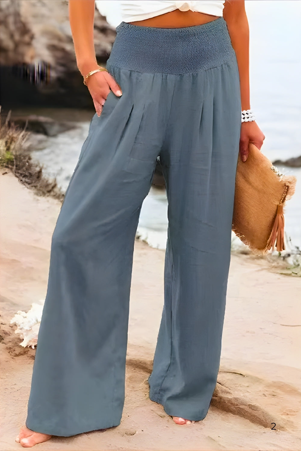 Elastic High Waist Linen Pants