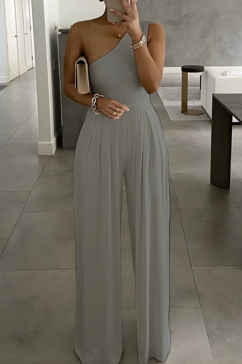 Posh One-Shoulder Dressy Jumpsuit