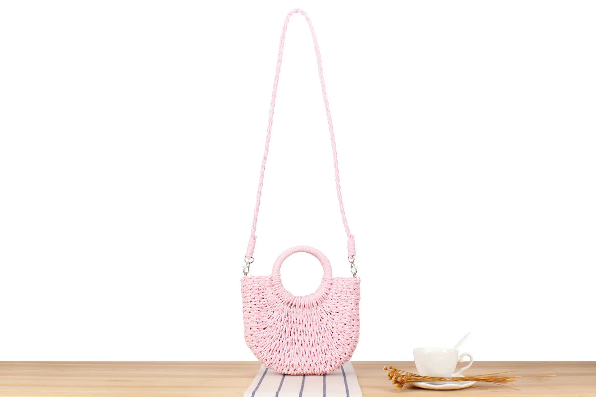 Handwoven Straw Half-Moon Bag
