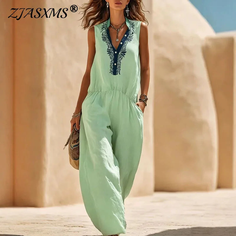 Boho Print Wide Leg Jumpsuit