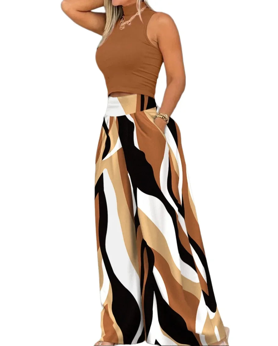 Sleeveless Crop Top Wide Leg Set