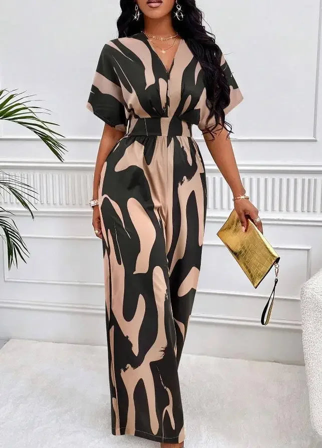 Elegant Printed Batwing Sleeve Jumpsuit