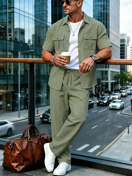 Men's Ultimate Cotton Linen Casual Streetwear Co-ord Set