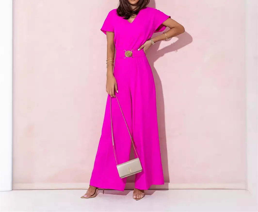 Women's Elegant V-Neck Wide Leg Jumpsuit