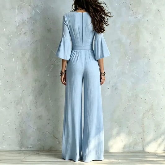 Elegant V-Neck Puff Sleeve Jumpsuit