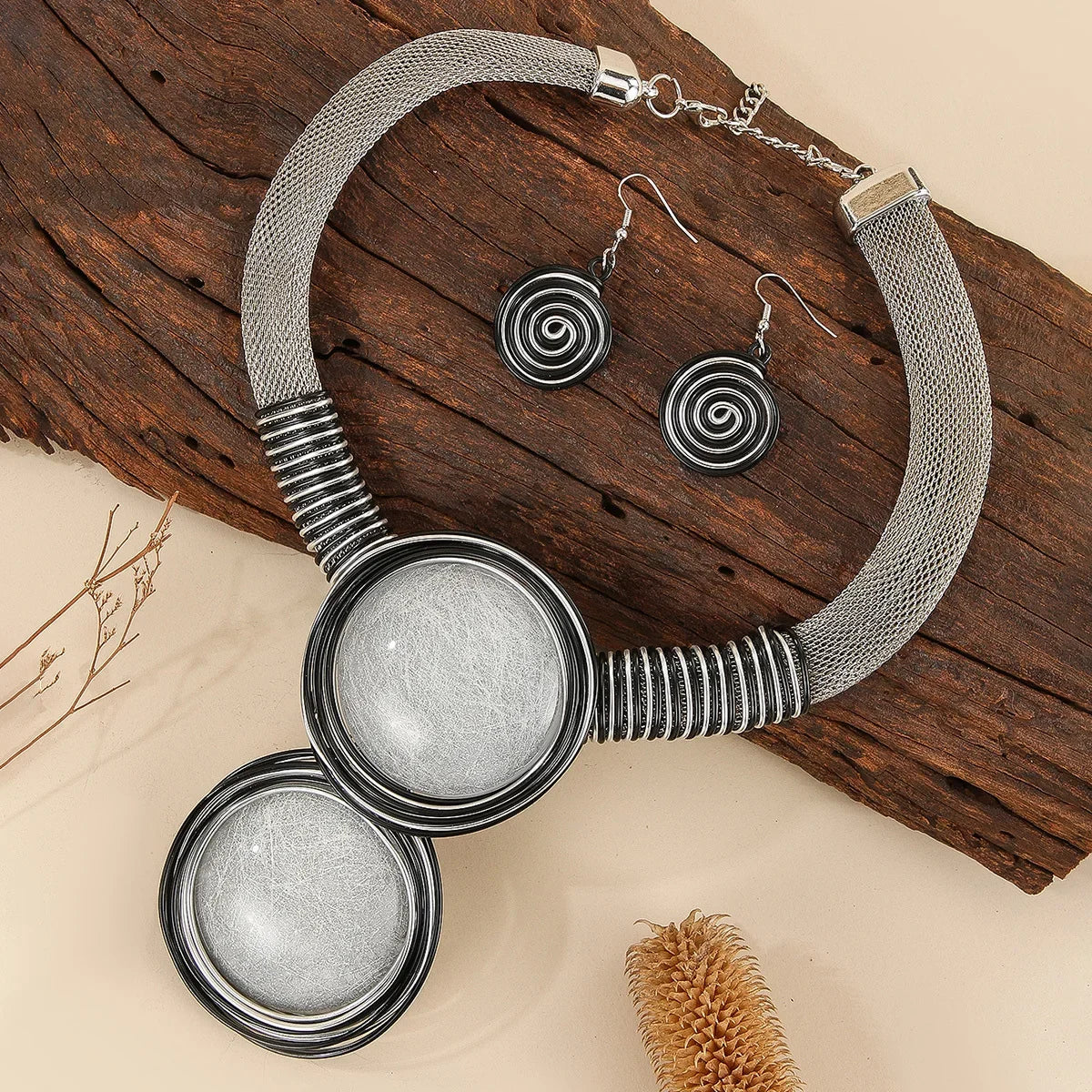 Bold Resin Wire-Woven Statement Necklace Set