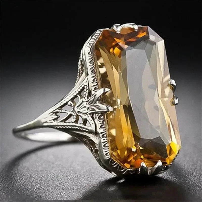 Carved Citrine Sterling Silver Ring