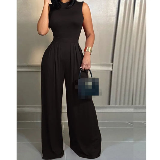 Elegant Wide Leg Sleeveless Jumpsuit