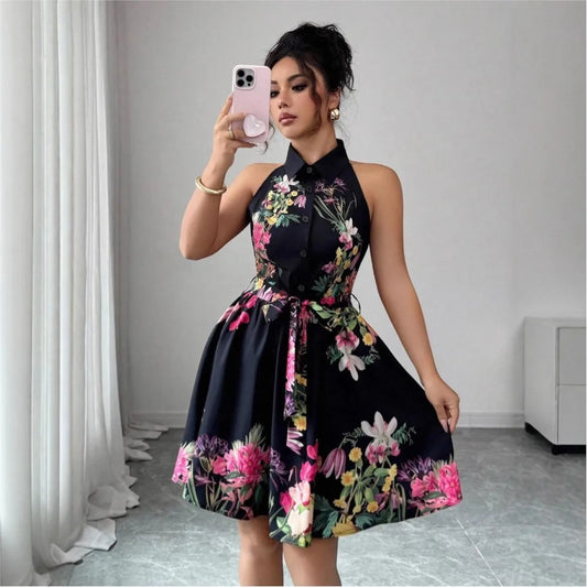 Floral Halter Neck Summer Dress