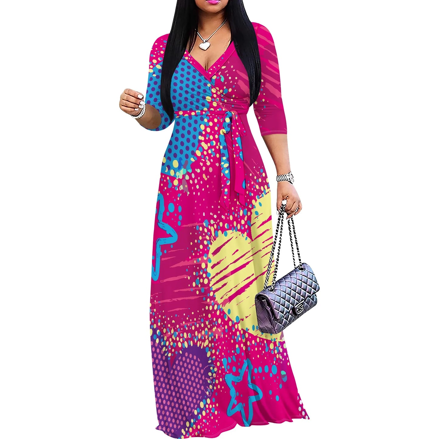 Women's Printed Wrap Maxi Dress