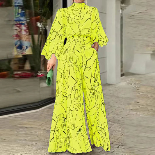 Abstract Print Long Sleeve Jumpsuit