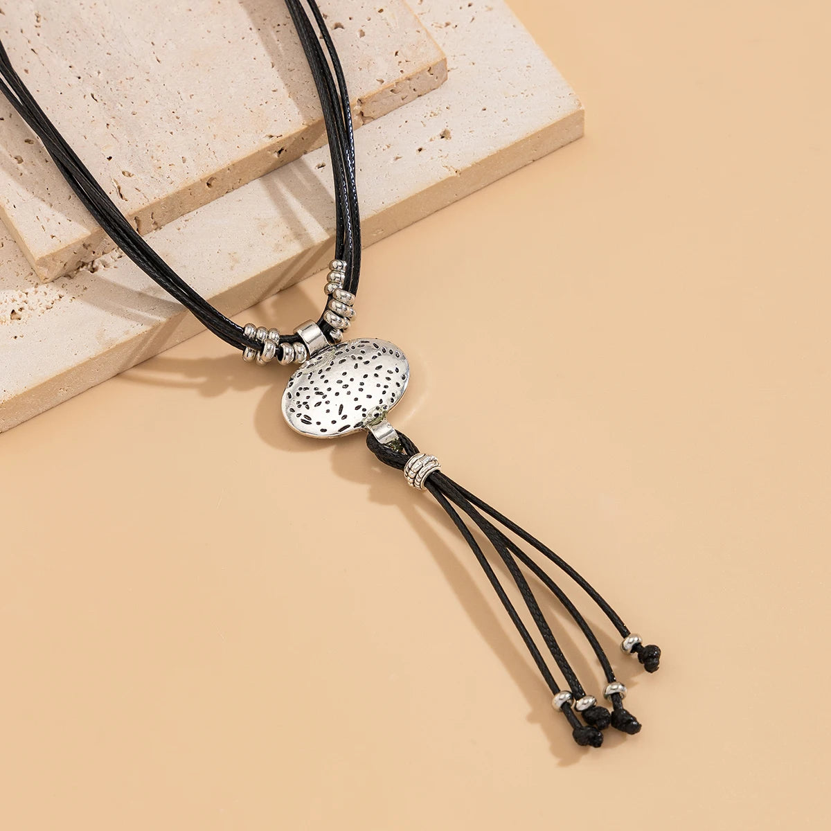 Boho Silver Tassel Pendant Necklace