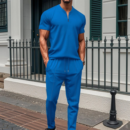 Men's Waffle Knit Polo and Trousers Set
