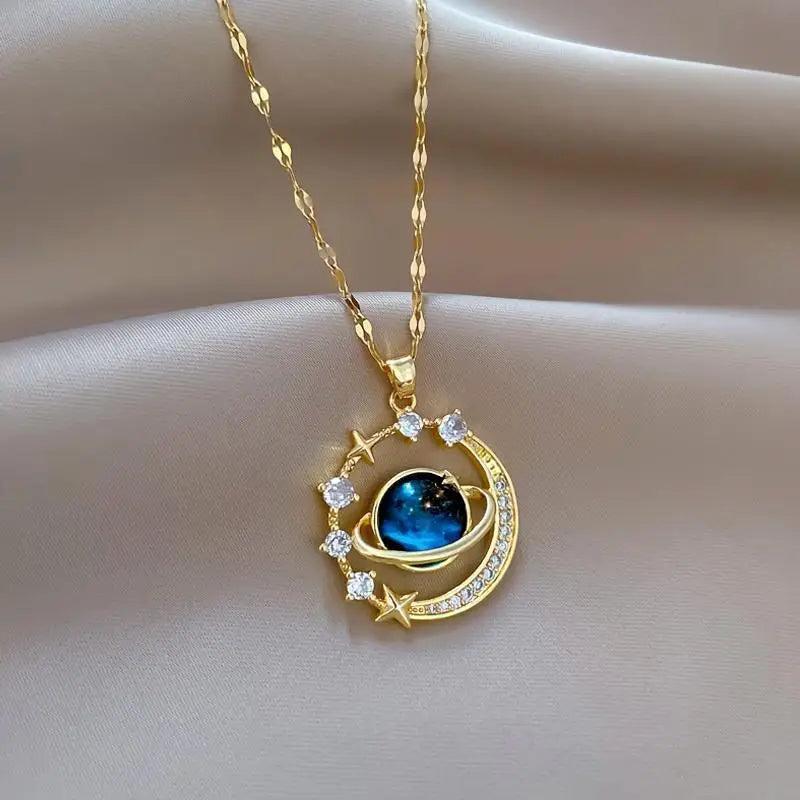 Celestial Zircon Moon Necklace