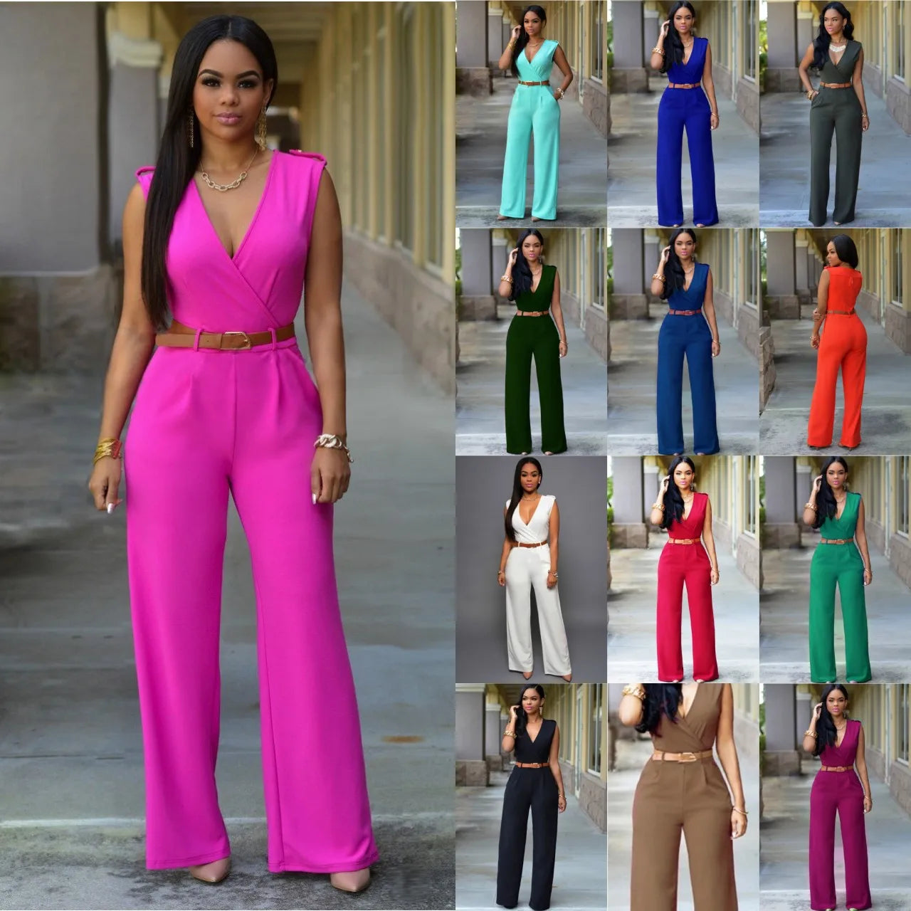Sleeveless Belted Wide Leg Jumpsuit