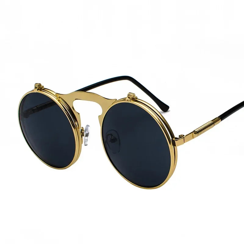 Vintage Steampunk Flip-Up Round Sunglasses