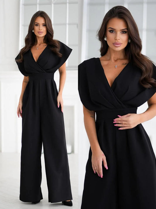Elegant V-Neck Wide Leg Jumpsuit