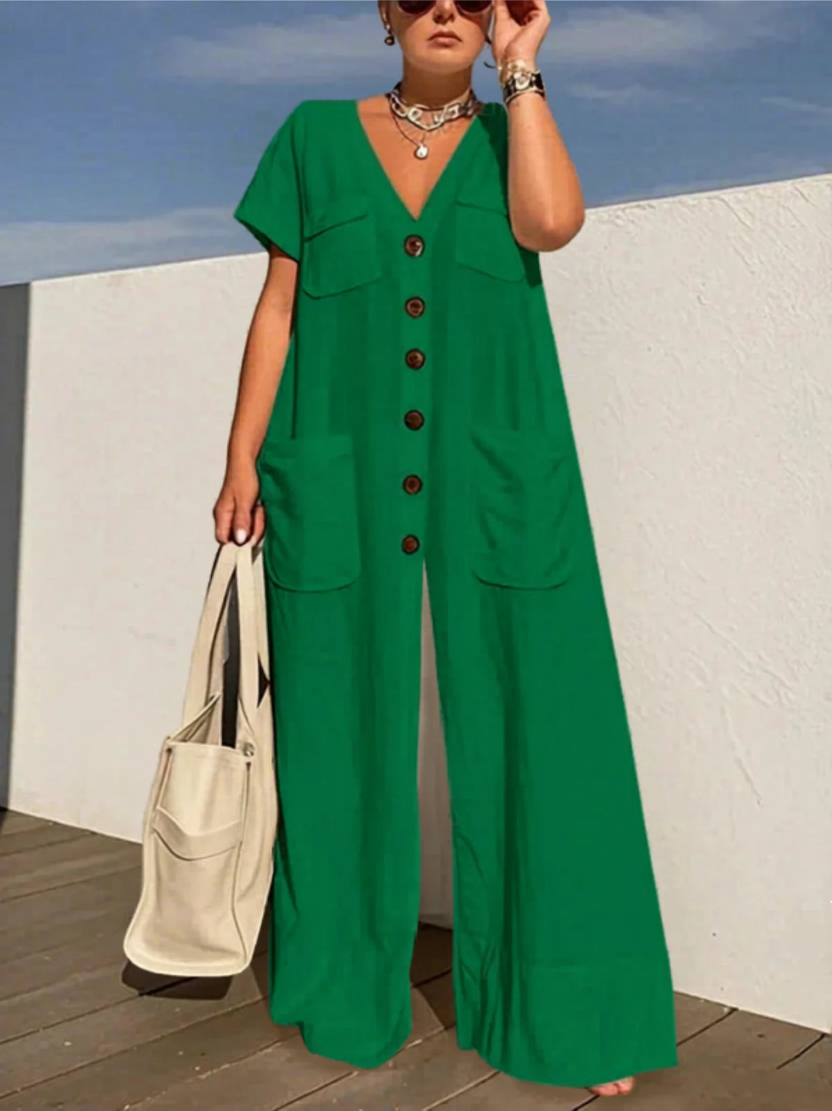 Effortless Wide-Leg Utility Jumpsuit