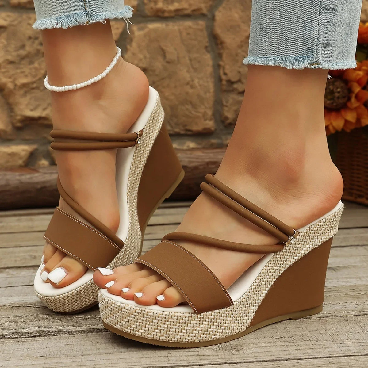 Luxe Woven Platform Wedge Sandals