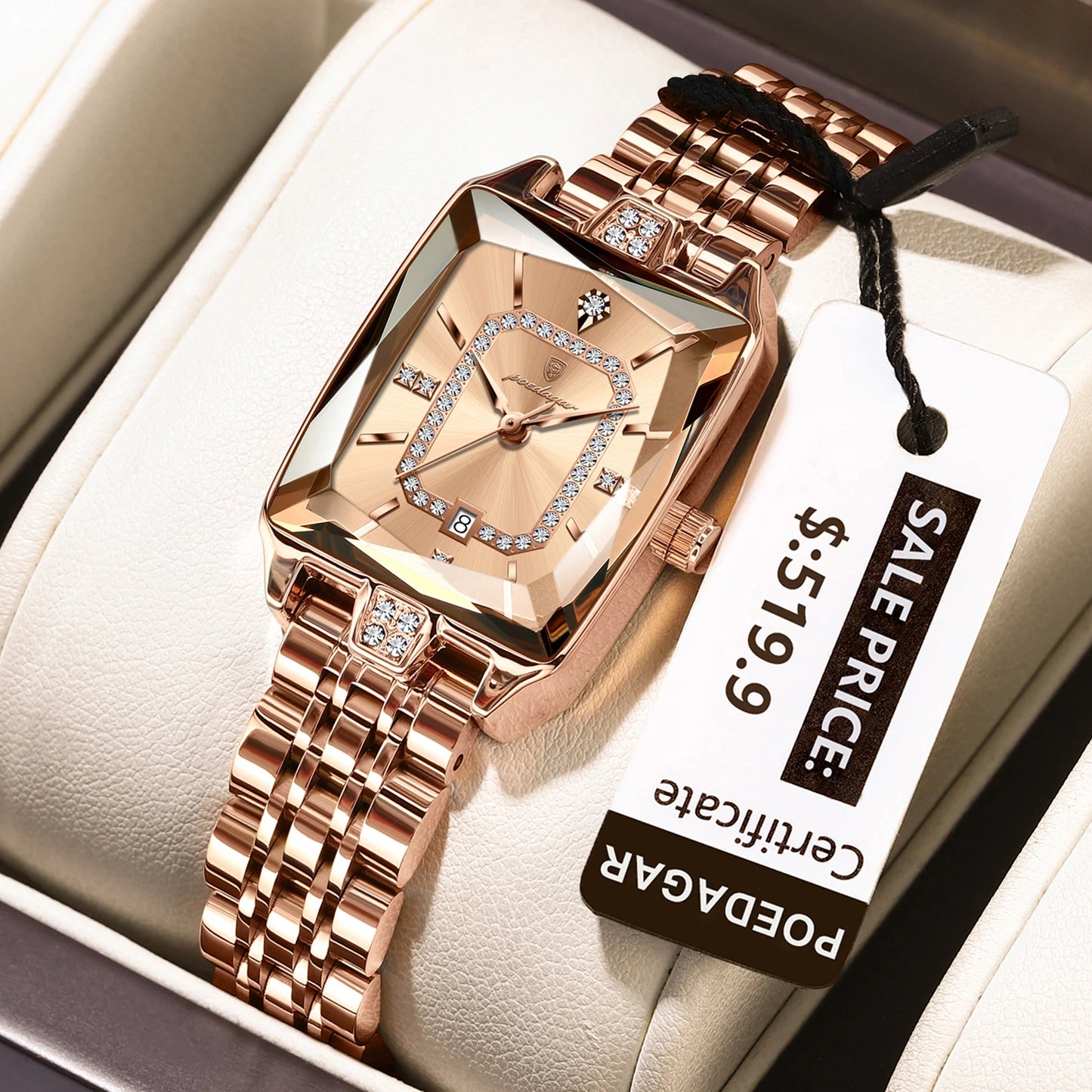 Elegant Rose Gold Rectangle Watch