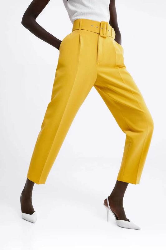 High Waisted Workwear Belted Pants