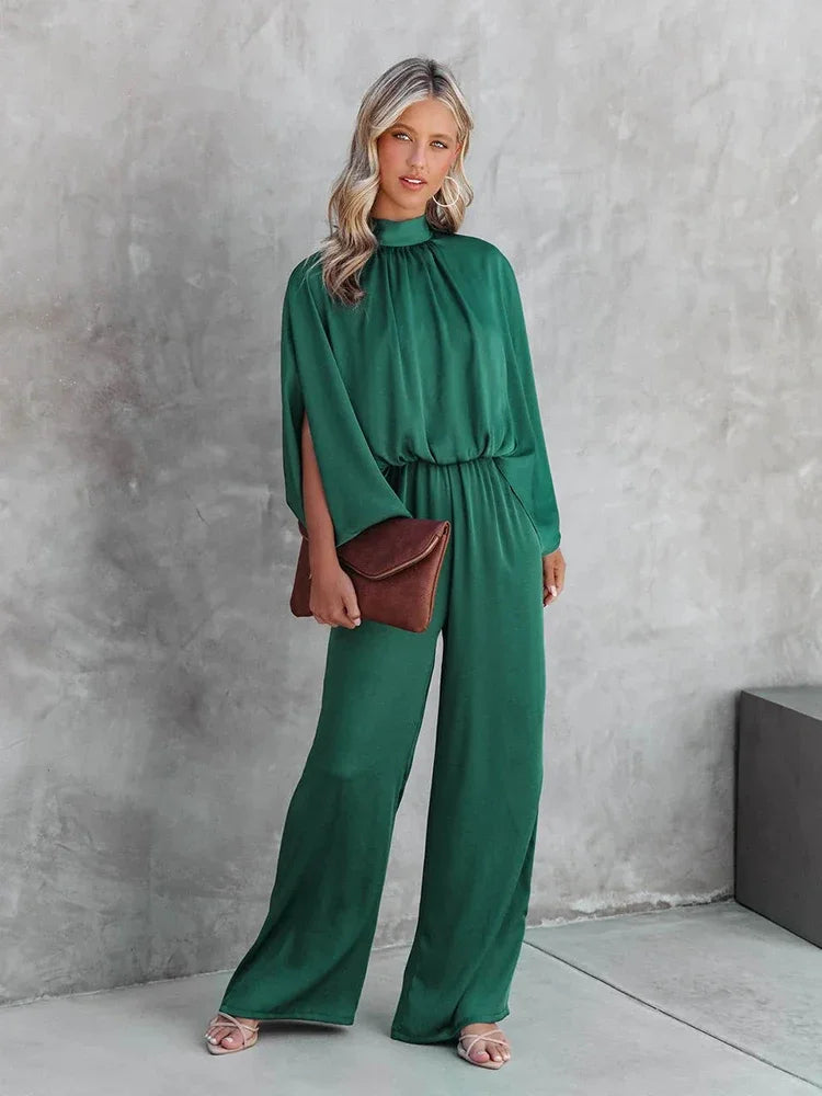 Jumpsuits for women 2022 elegant Autumn Elegant Casual Long Sleeve Solid Color Waist Loose Wide Legs Pants Jumpsuit