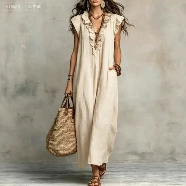 Amara Ruffle V-Neck Maxi Dress