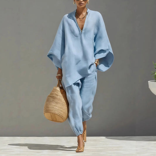 Dynamic Silhouette Linen-Blend Matching Set