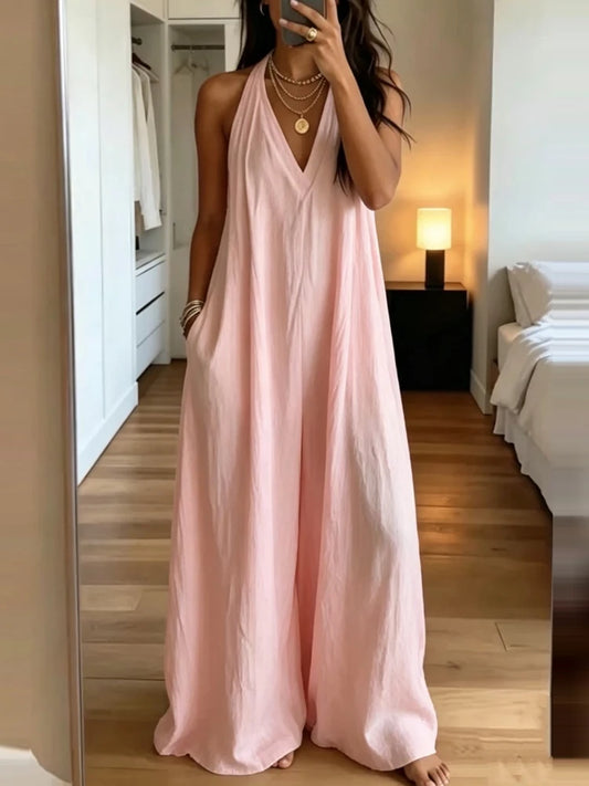 Isadora Wide Leg Halter Neck Jumpsuit with Pockets
