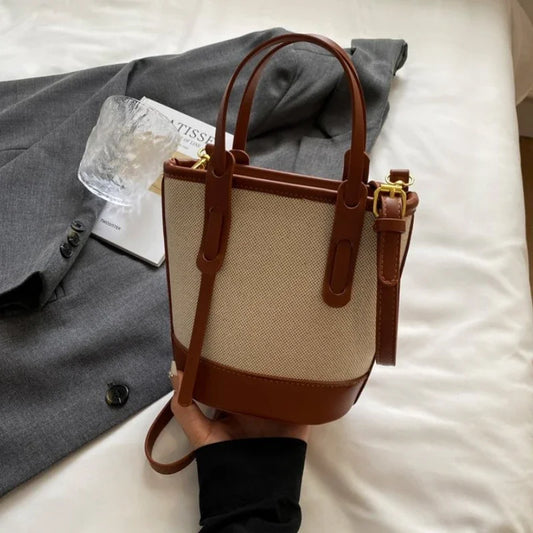 Two-Tone Canvas Bucket Bag