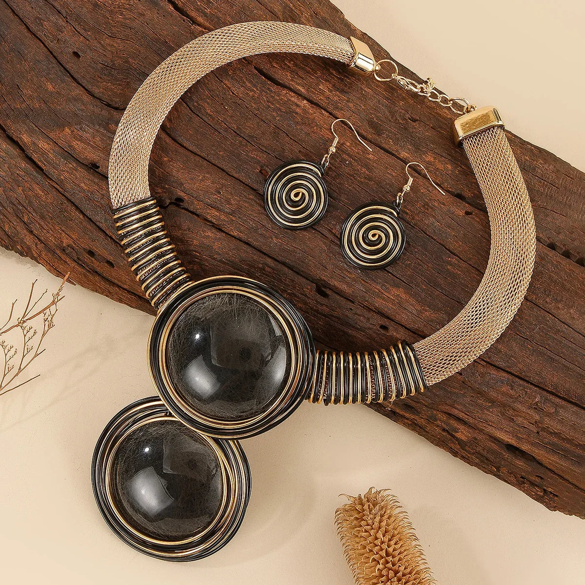 Bold Resin Wire-Woven Statement Necklace Set