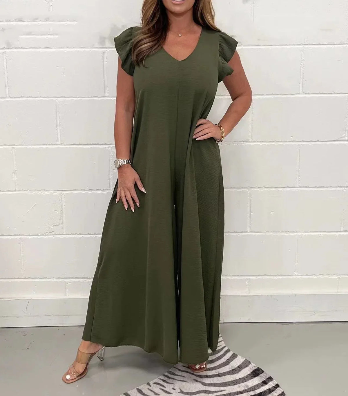 Elegant V-Neck Ruffle Jumpsuit