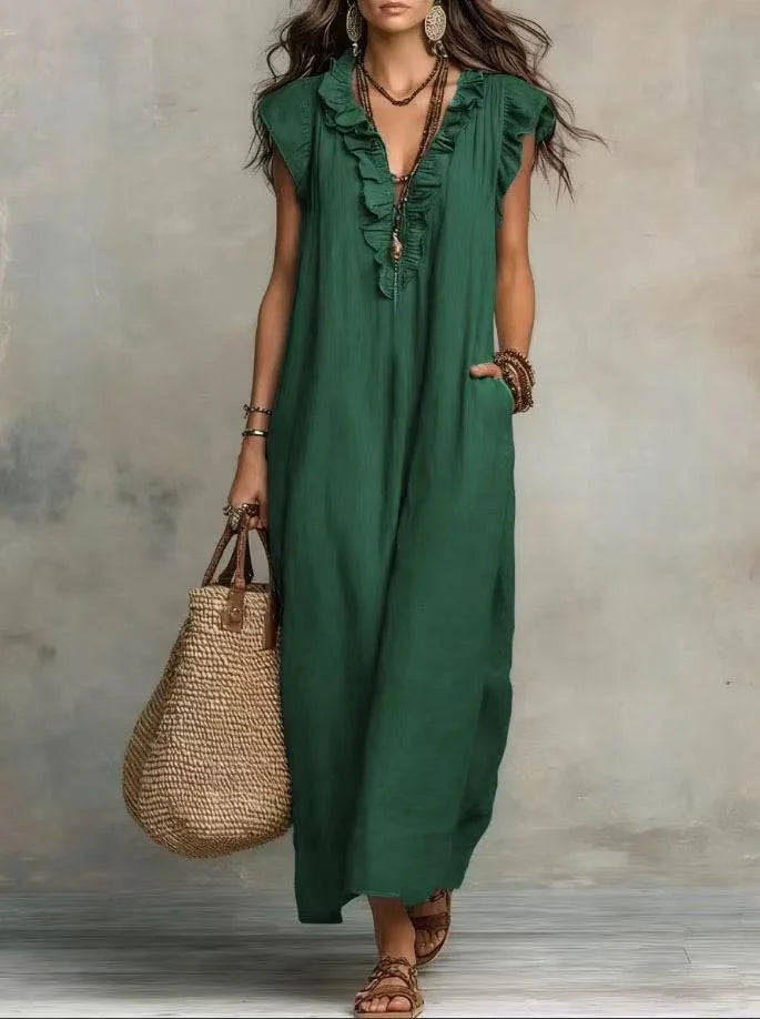 Amara Ruffle V-Neck Maxi Dress